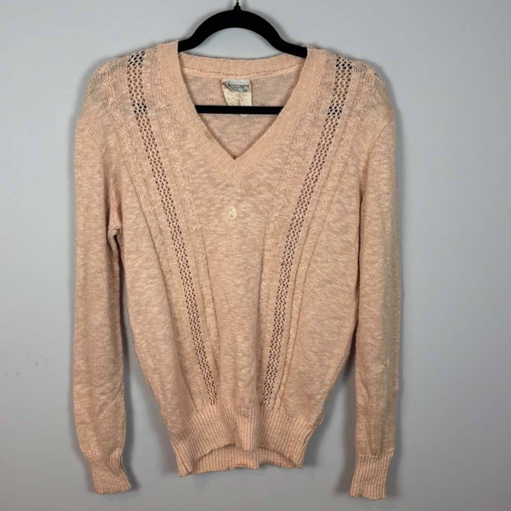 Vintage Courreges Beige Open Knit Lightweight V-Neck Sweater Sz 000 (M?) *Flaw*